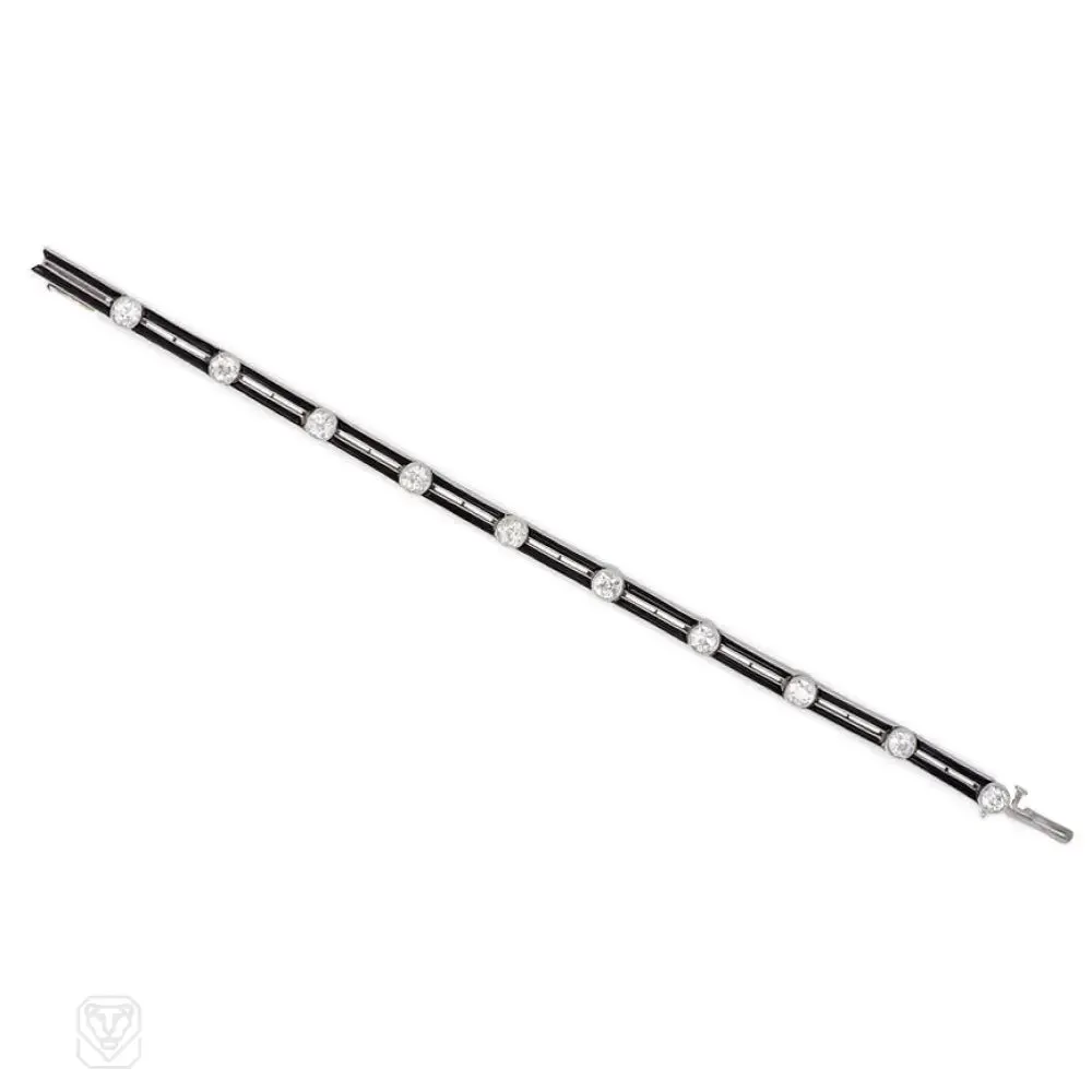 Art Deco diamond and onyx bar link bracelet