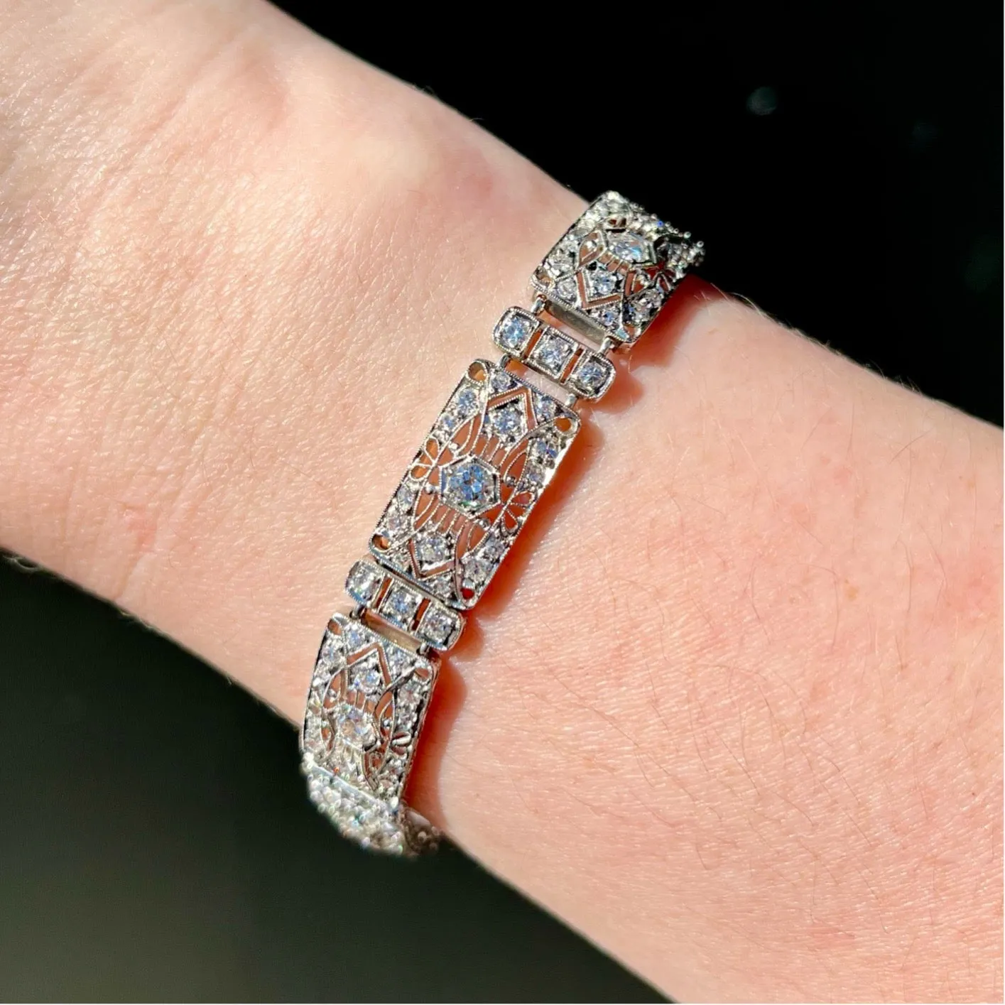 Art Deco Platinum 5.00 CTW Diamond Filigree Bracelet