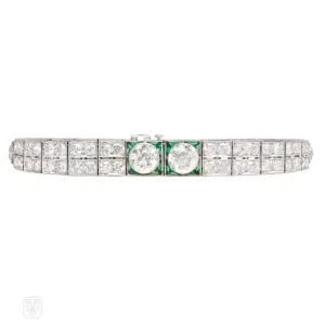Art Deco tapered diamond and emerald bracelet