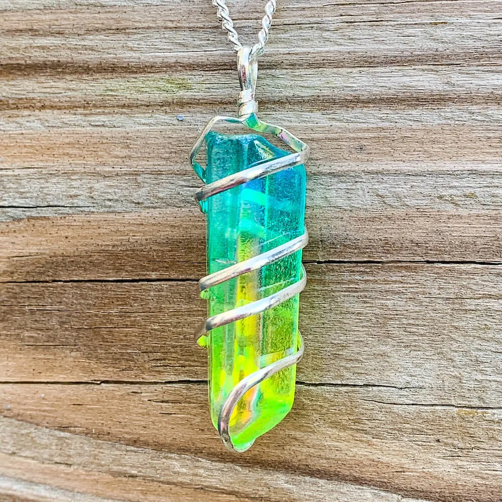 Aura Quartz Spiral Wrapped Pendant Necklace