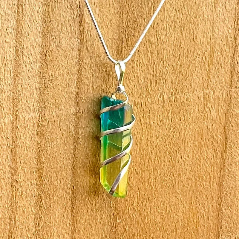 Aura Quartz Spiral Wrapped Pendant Necklace