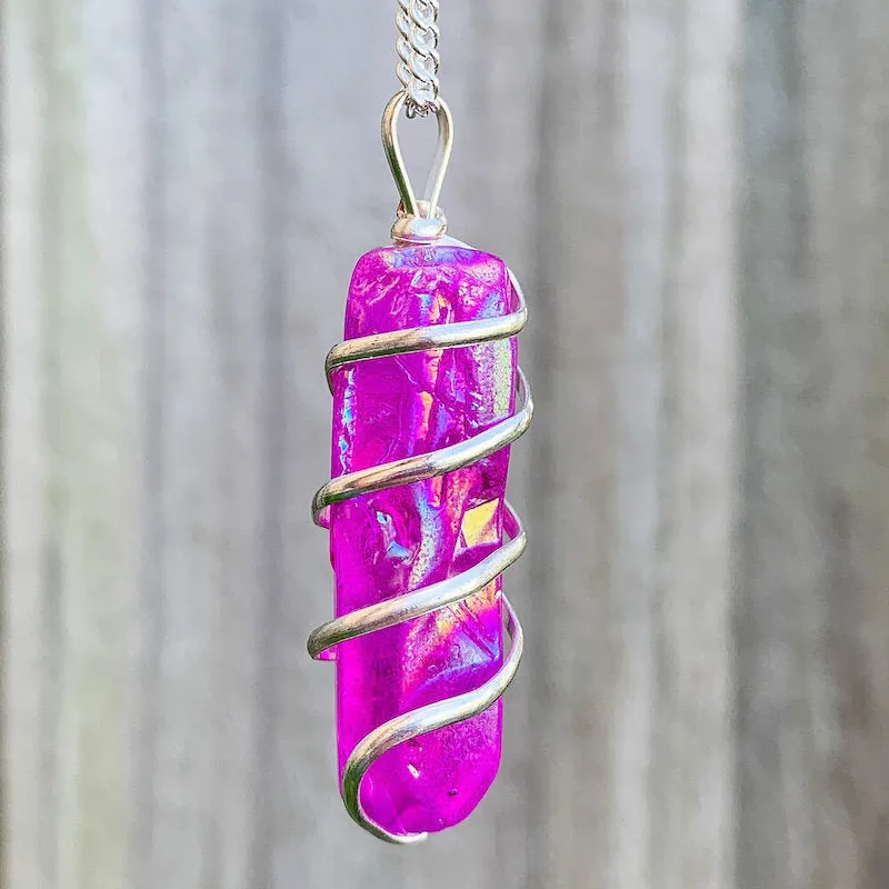Aura Quartz Spiral Wrapped Pendant Necklace
