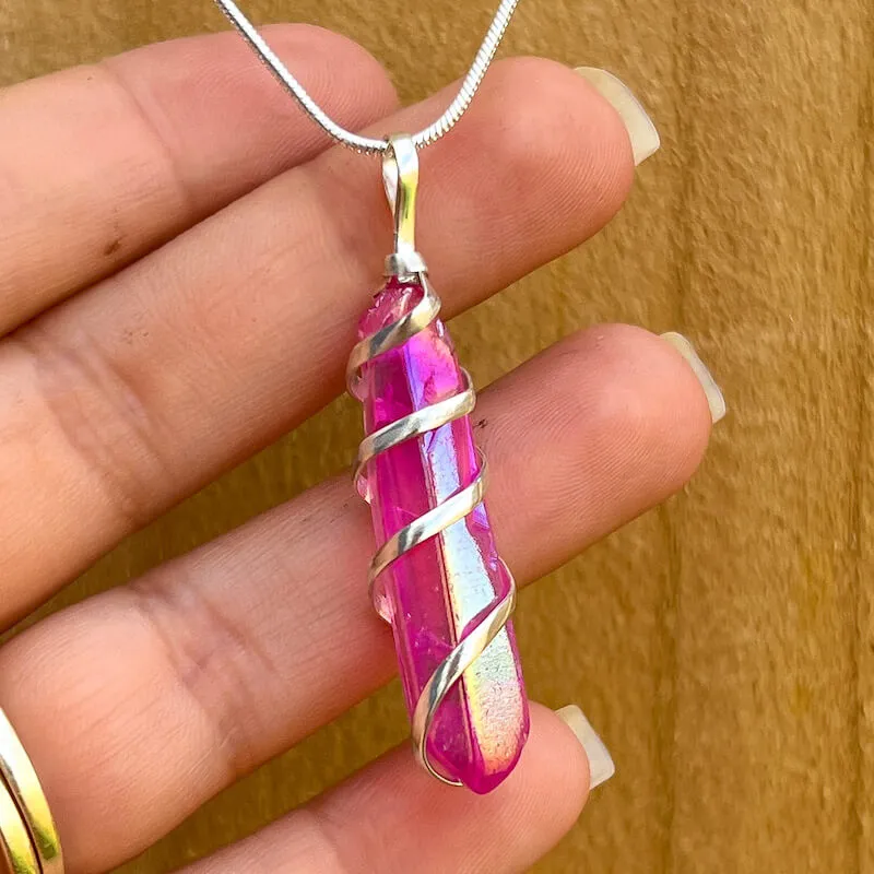 Aura Quartz Spiral Wrapped Pendant Necklace