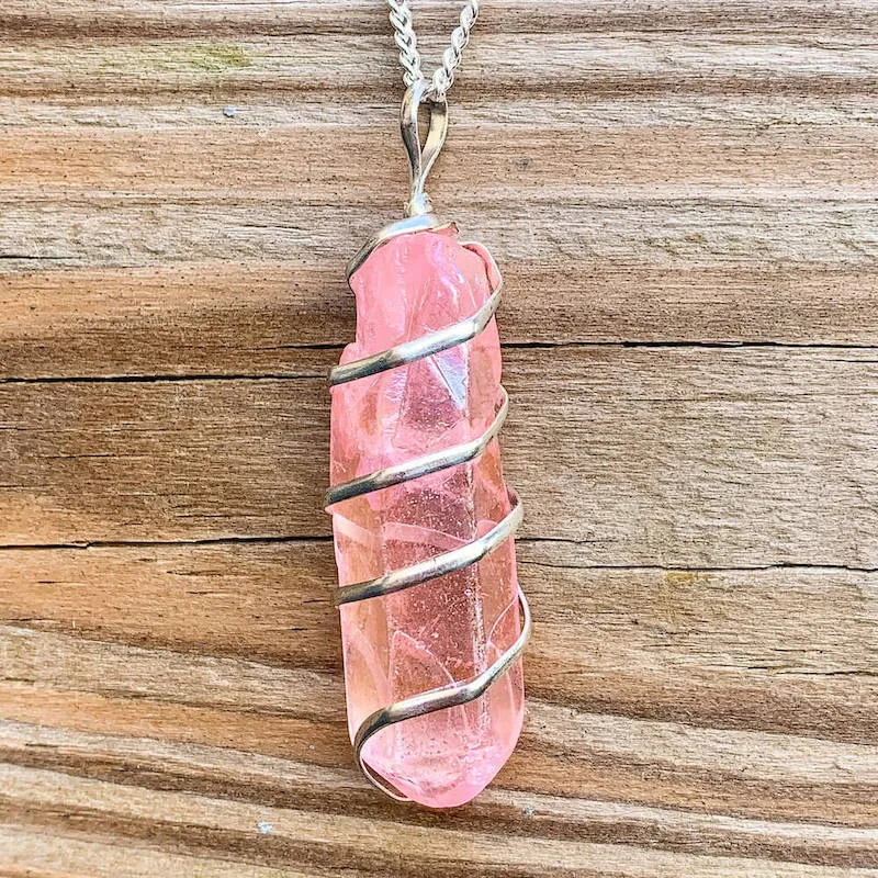 Aura Quartz Spiral Wrapped Pendant Necklace