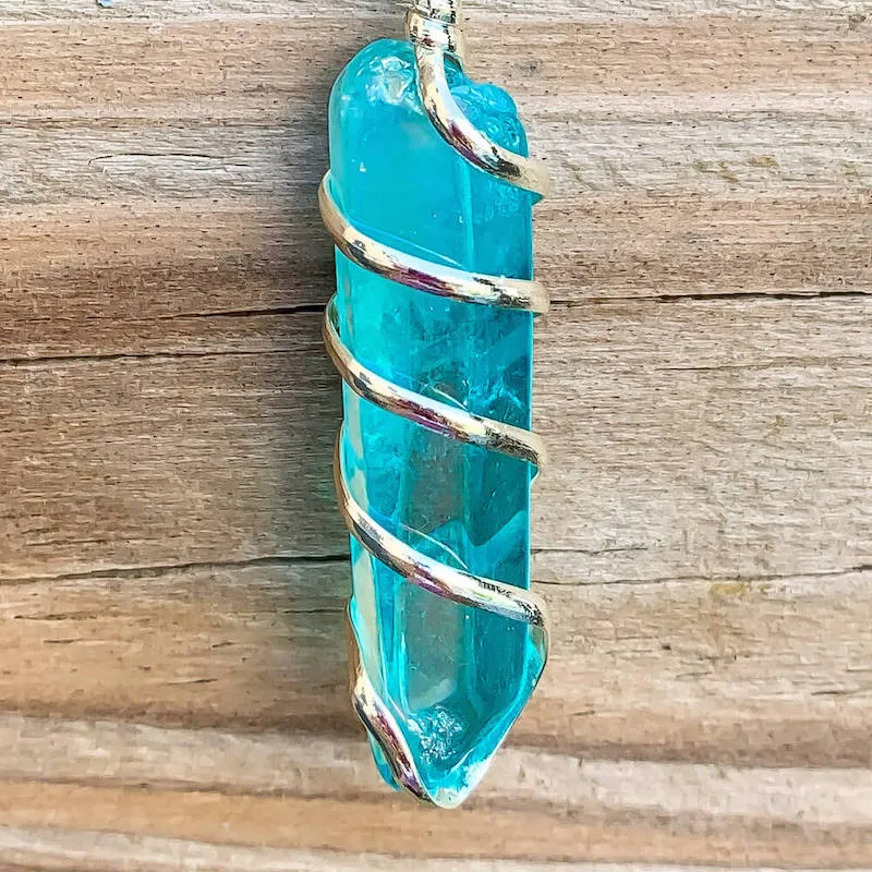 Aura Quartz Spiral Wrapped Pendant Necklace