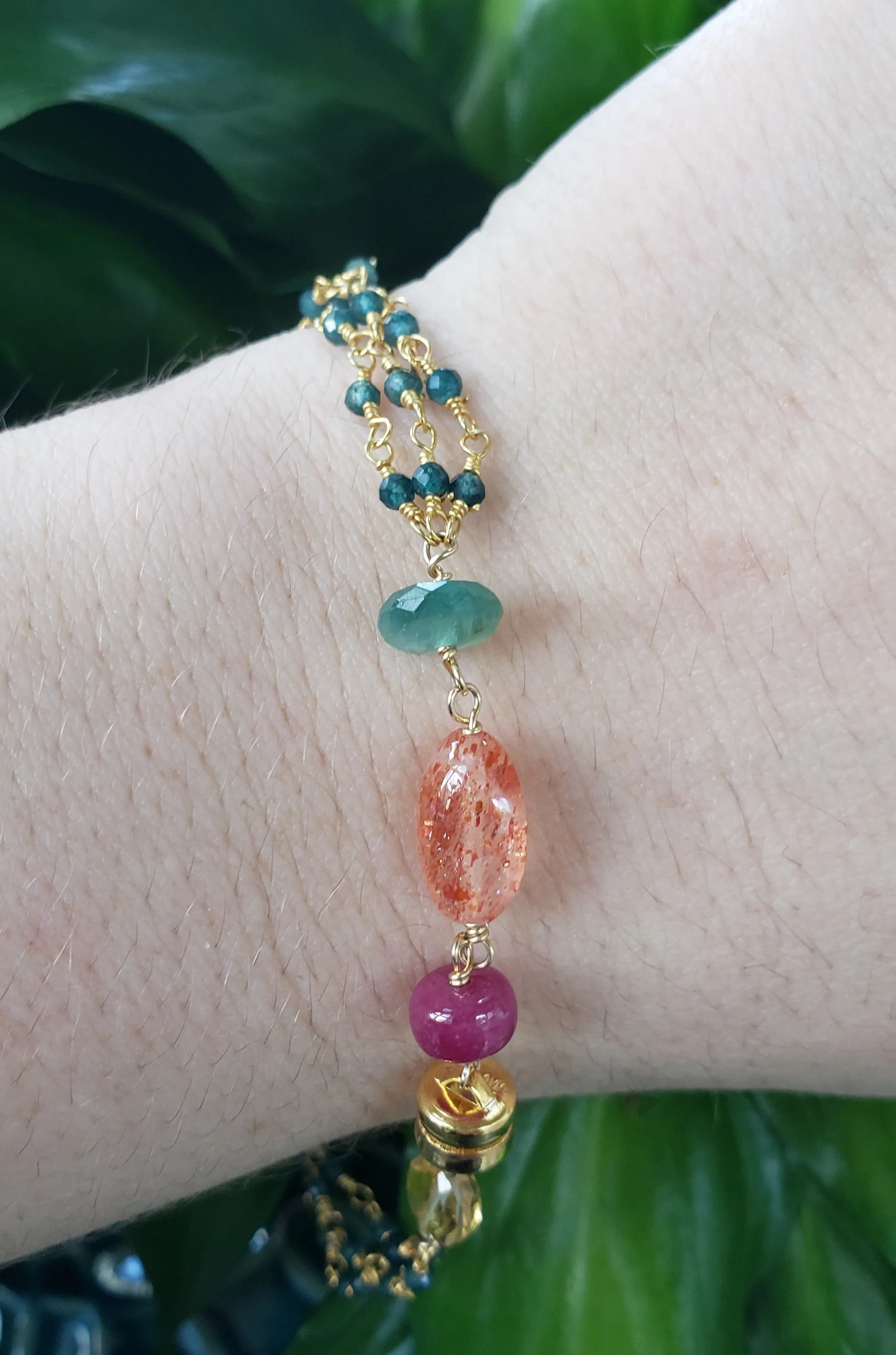 AVF Gold Filled Grandiederite, Ruby, Citrine, Sunstone & Quartz Triple Strand Bracelet (SI3654)