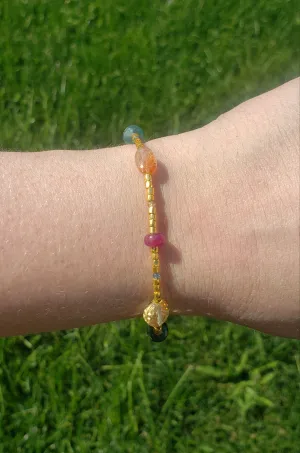 AVF Gold Glass, Sunstone, Grandidierite, Ruby, Citrine, Zircon, Quartz Beaded Bracelet (SI3665 & SI3647)