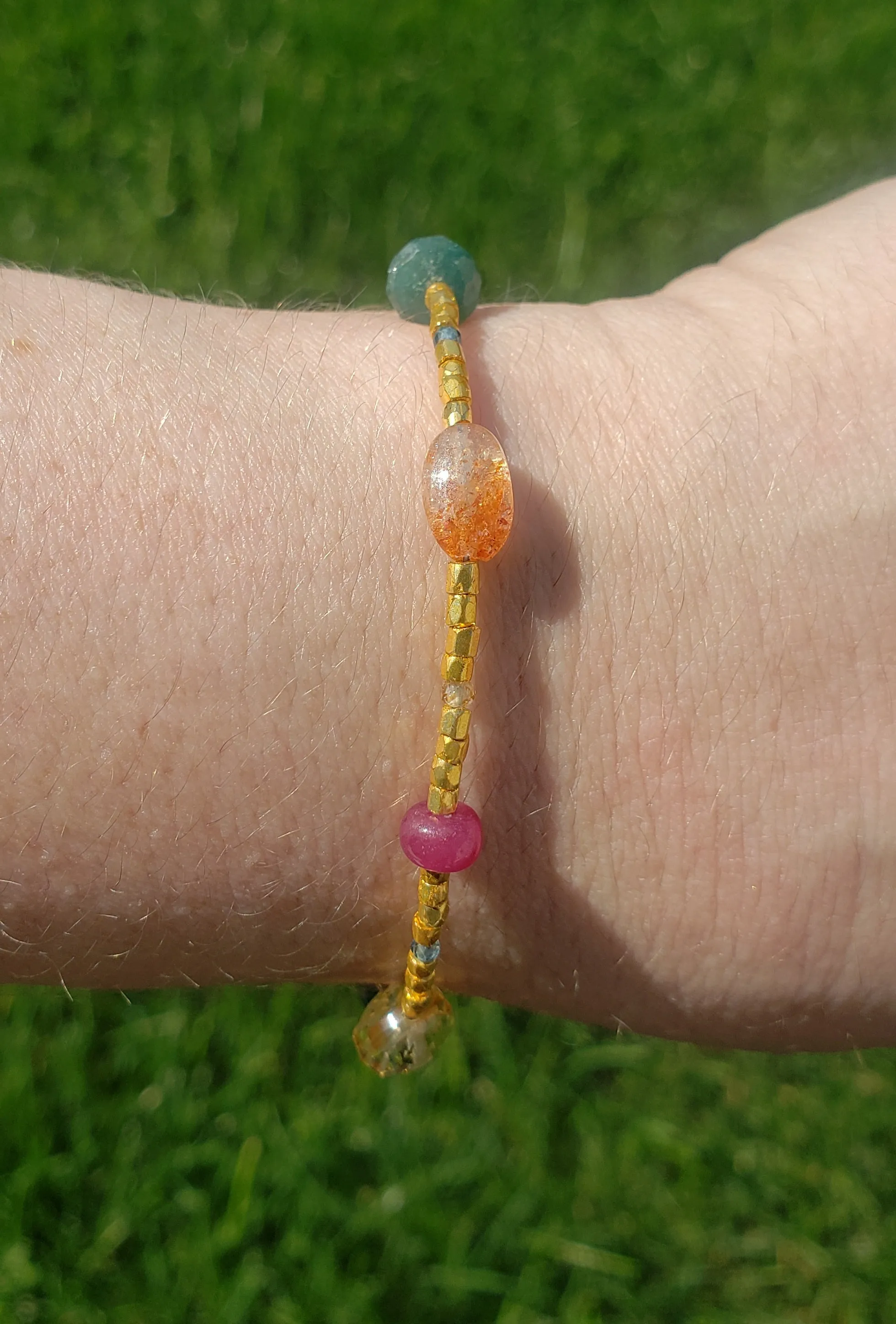 AVF Gold Glass, Sunstone, Grandidierite, Ruby, Citrine, Zircon, Quartz Beaded Bracelet (SI3665 & SI3647)