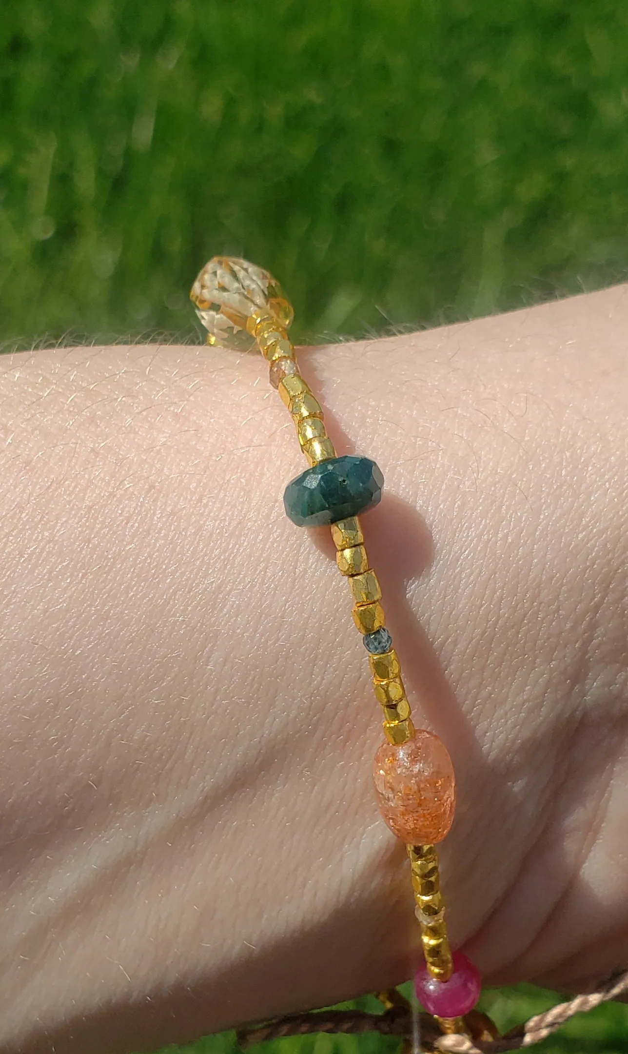 AVF Gold Glass, Sunstone, Grandidierite, Ruby, Citrine, Zircon, Quartz Beaded Bracelet (SI3665 & SI3647)