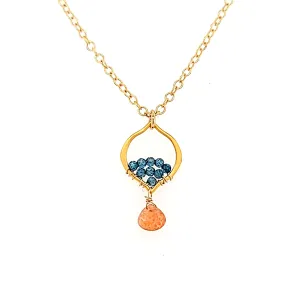 AVF Gold Petite Moroccan Style Blue Quartz & Sunstone Necklace (SI3721)
