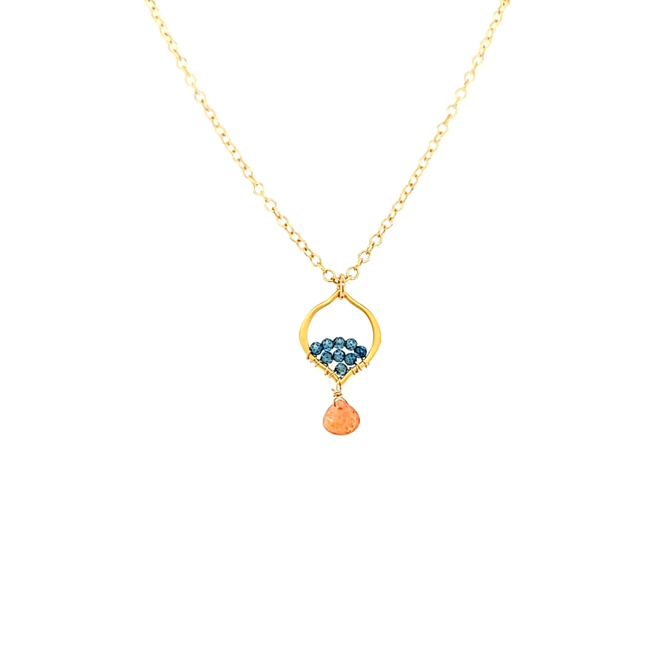 AVF Gold Petite Moroccan Style Blue Quartz & Sunstone Necklace (SI3721)