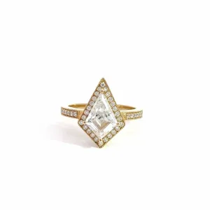 Baikalla 14k Gold Halo Moissanite 2 CT Kite Cut Engagement Ring