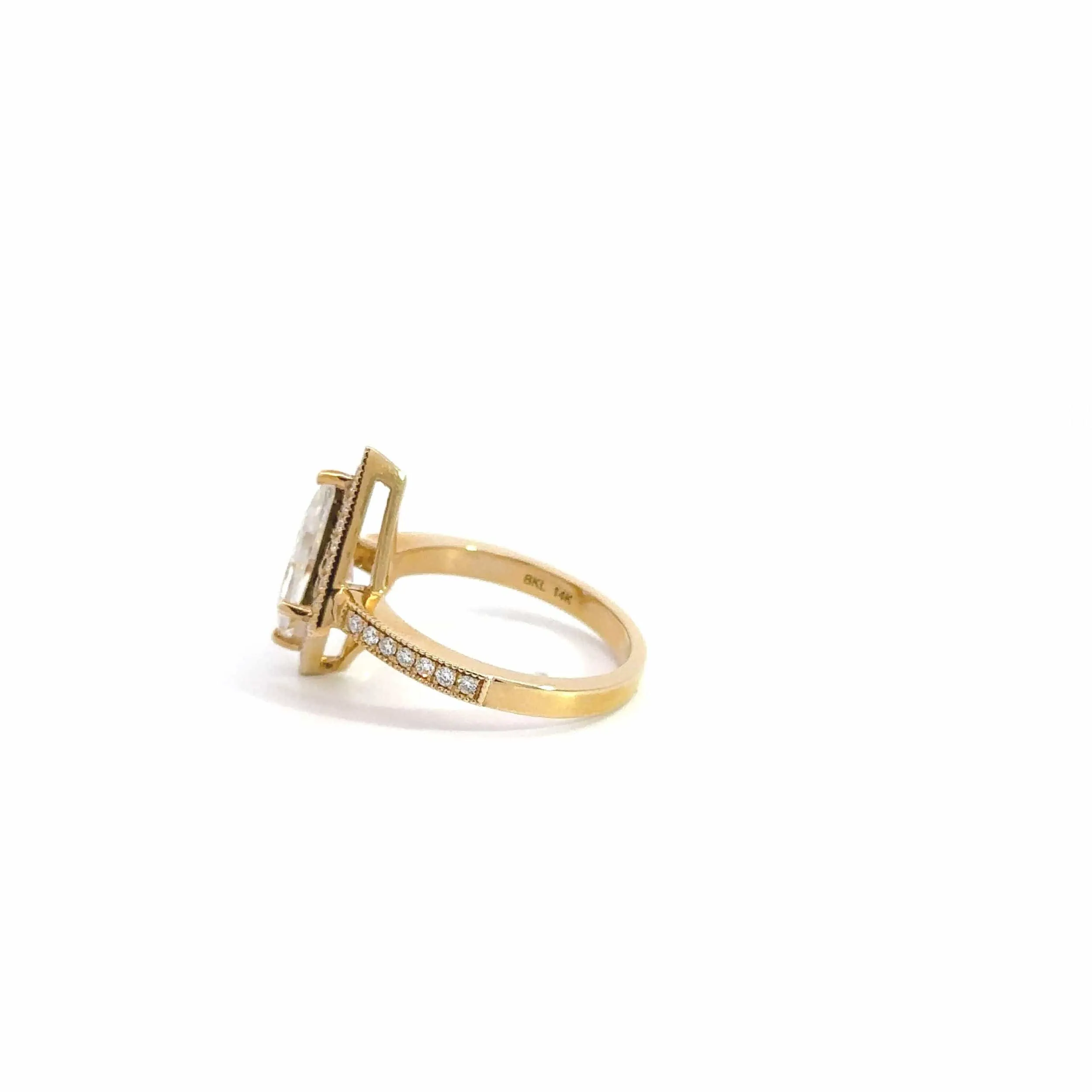 Baikalla 14k Gold Halo Moissanite 2 CT Kite Cut Engagement Ring