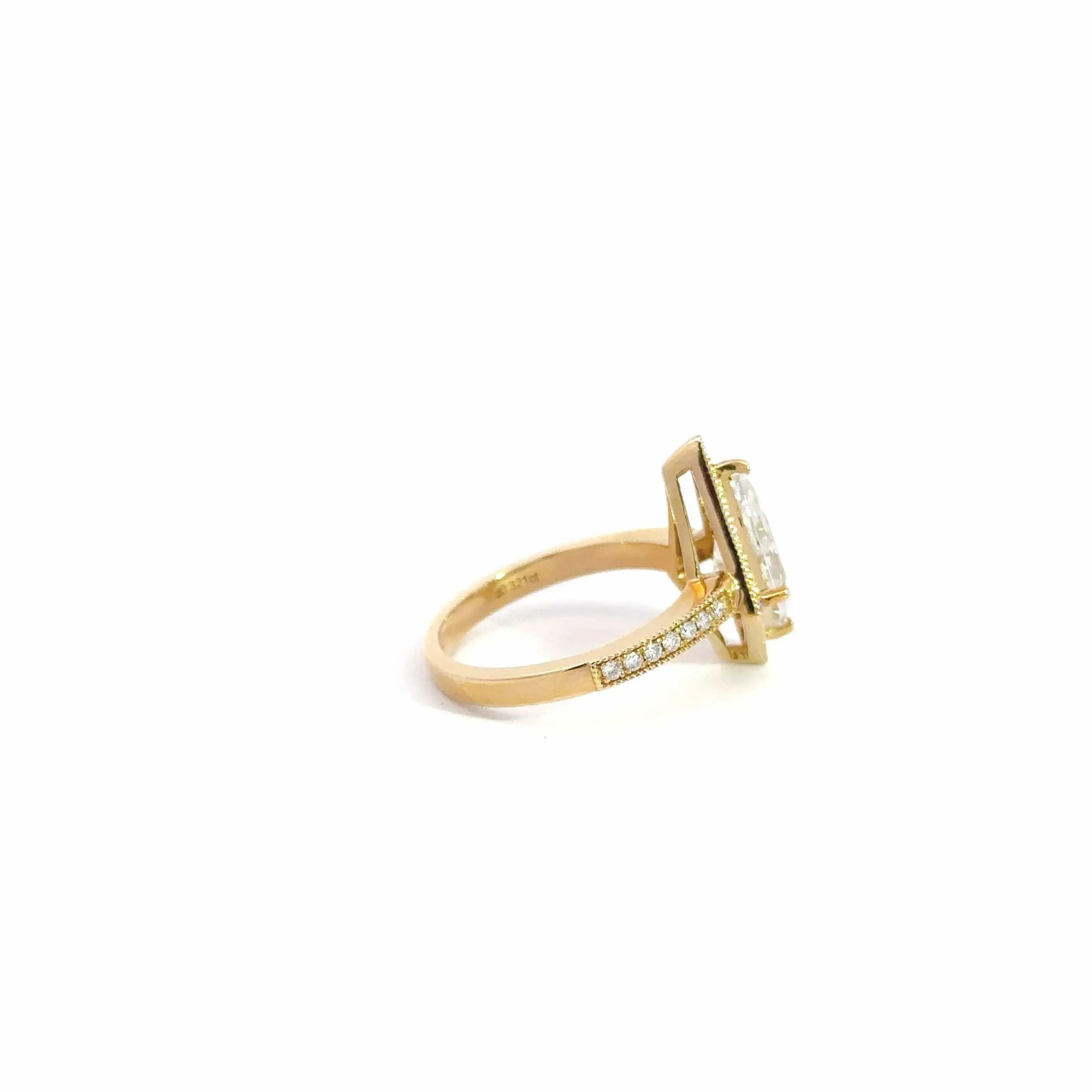 Baikalla 14k Gold Halo Moissanite 2 CT Kite Cut Engagement Ring