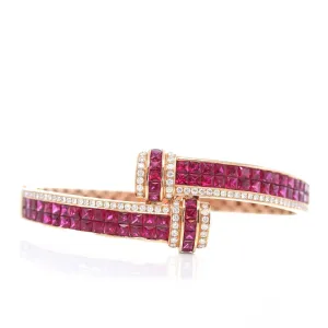 Baikalla™ 18K Rose Gold Natural Ruby and Diamond Bypass Hinge Bracelet