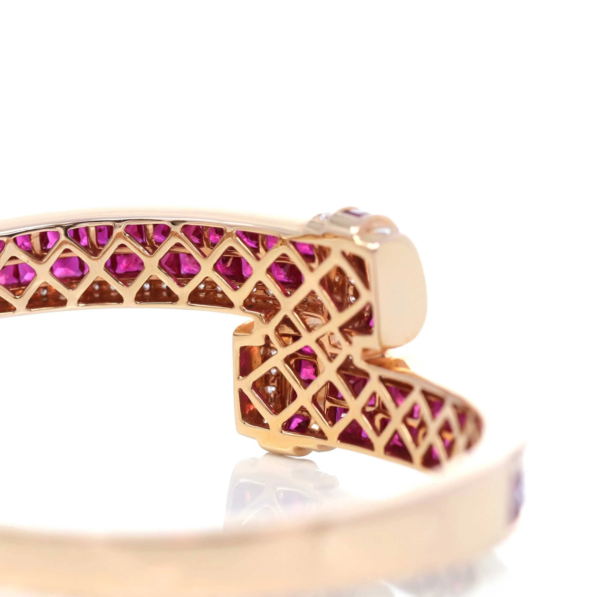 Baikalla™ 18K Rose Gold Natural Ruby and Diamond Bypass Hinge Bracelet