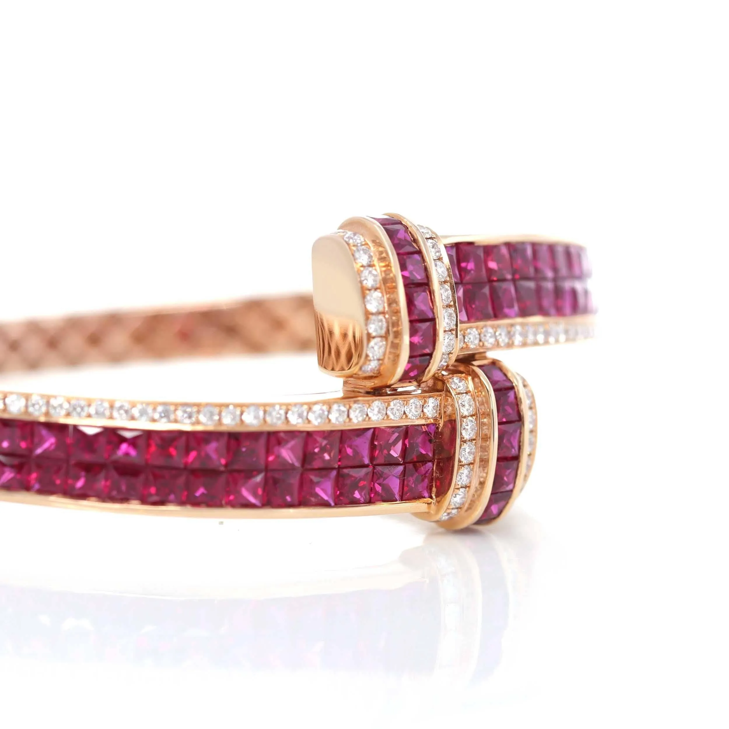 Baikalla™ 18K Rose Gold Natural Ruby and Diamond Bypass Hinge Bracelet