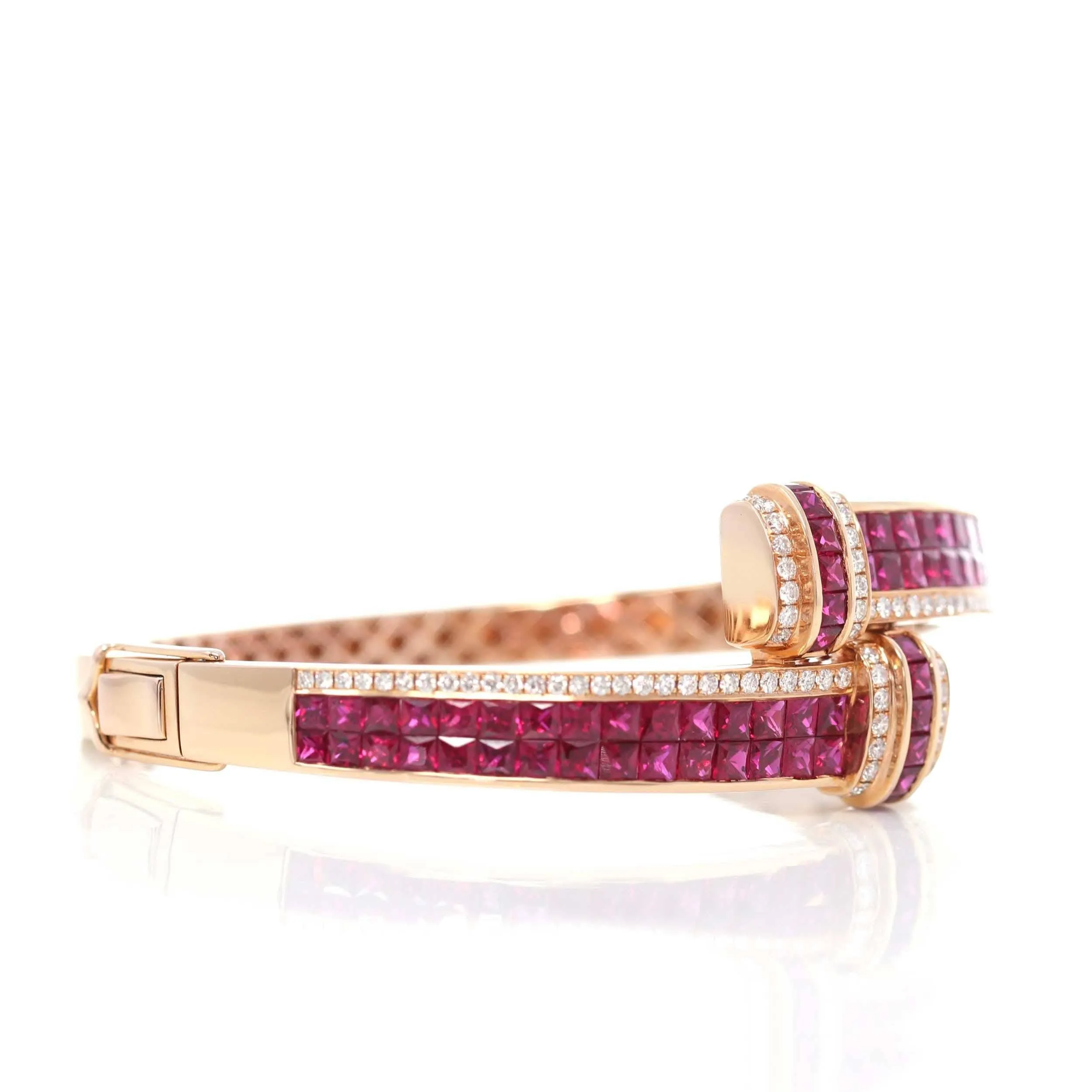 Baikalla™ 18K Rose Gold Natural Ruby and Diamond Bypass Hinge Bracelet