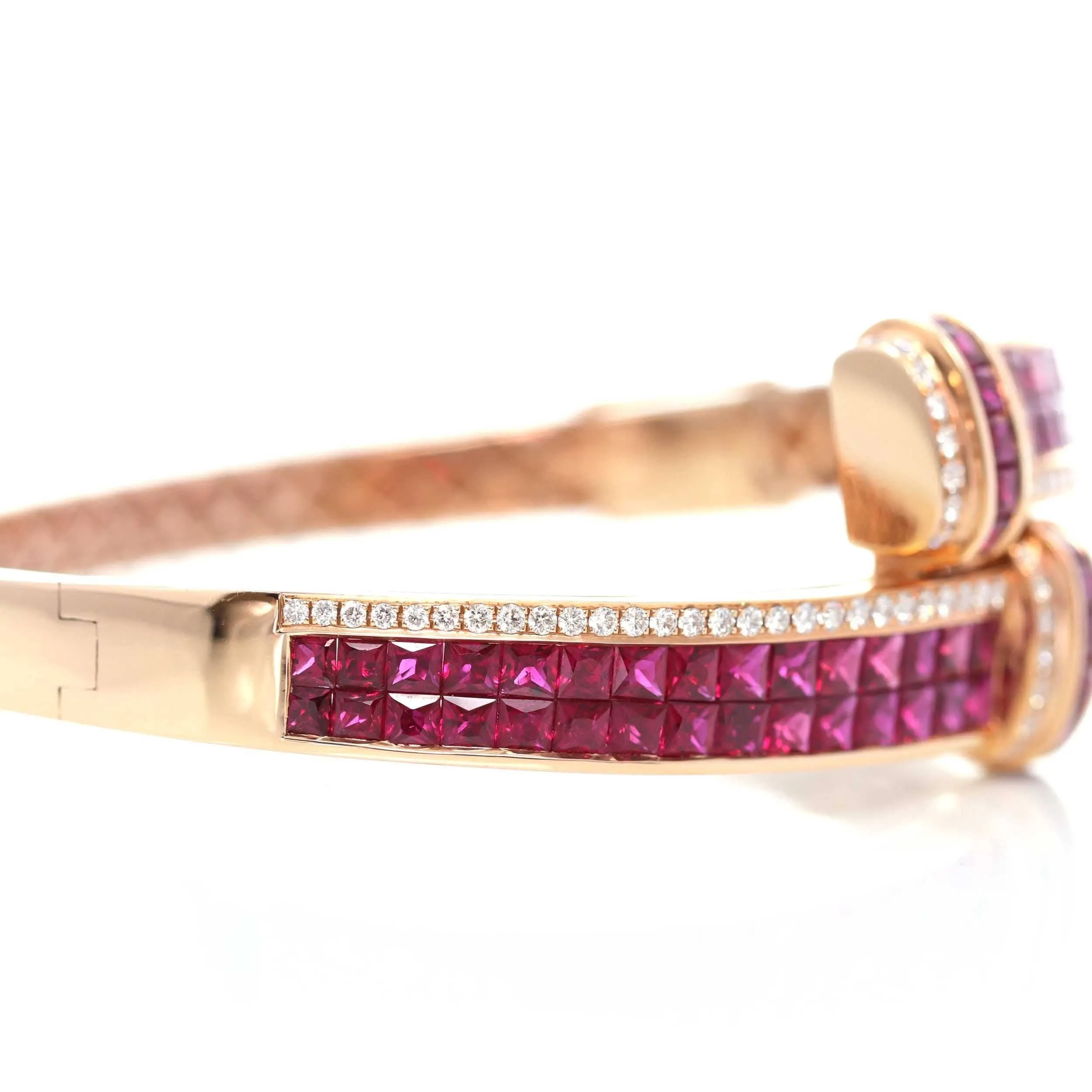 Baikalla™ 18K Rose Gold Natural Ruby and Diamond Bypass Hinge Bracelet
