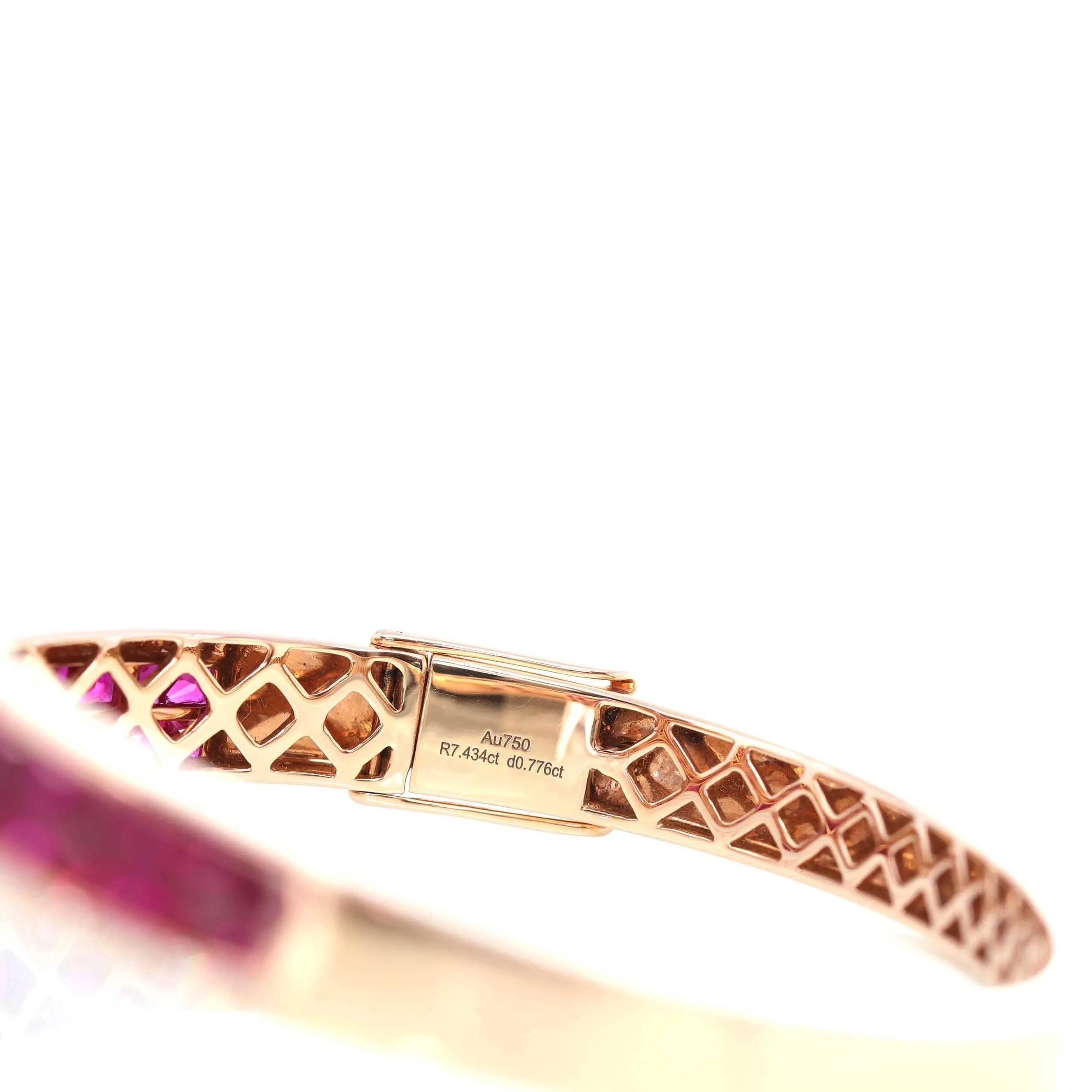 Baikalla™ 18K Rose Gold Natural Ruby and Diamond Bypass Hinge Bracelet