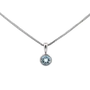 Baikalla Sterling Silver Round Aquamarine AAA Pendant Necklace