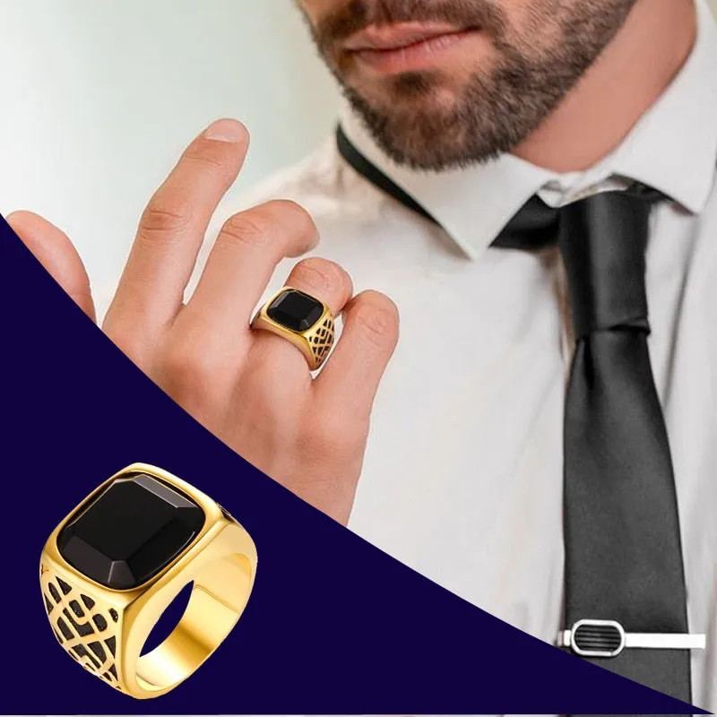 Black Carnelian Semi-Precious Signet Ring
