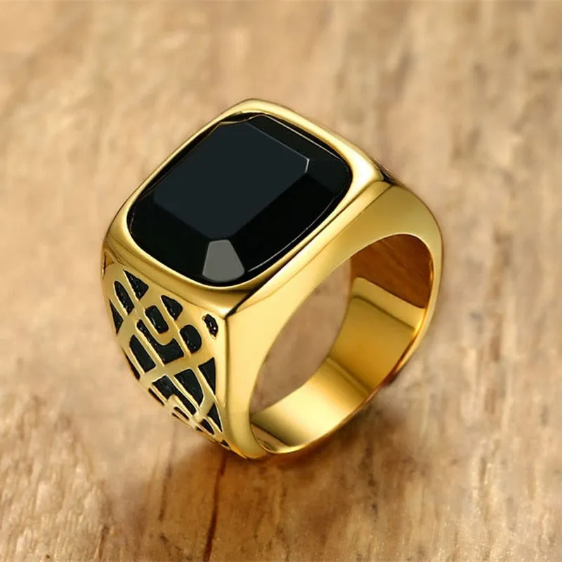Black Carnelian Semi-Precious Signet Ring