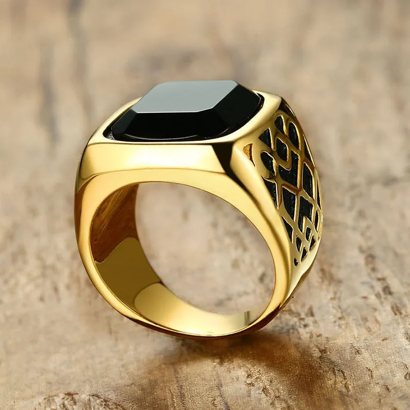 Black Carnelian Semi-Precious Signet Ring