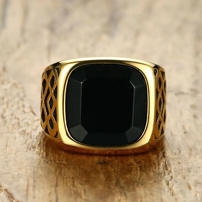 Black Carnelian Semi-Precious Signet Ring