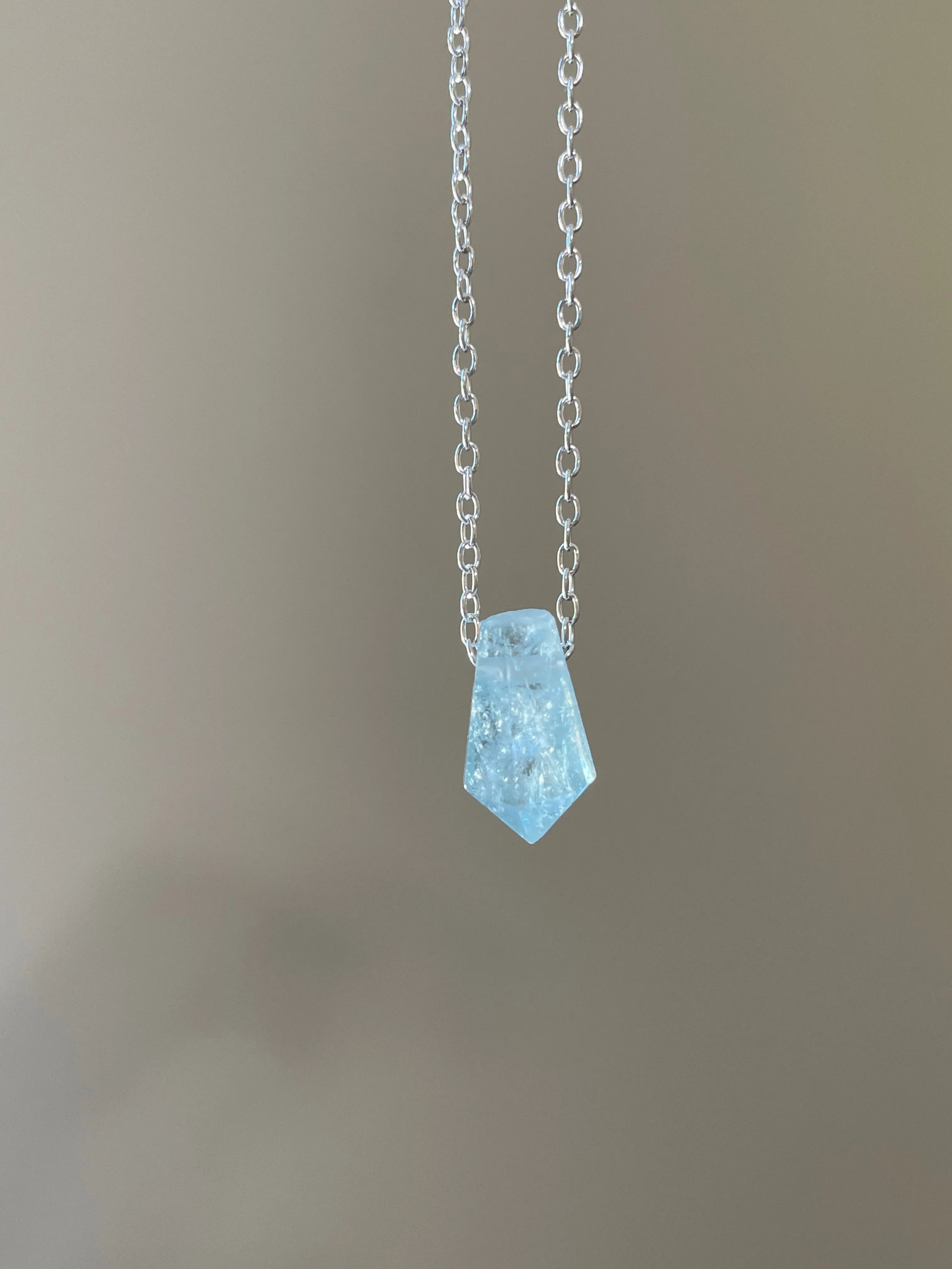 Blue Aquamarine Point Crystal Necklace Sterling Silver