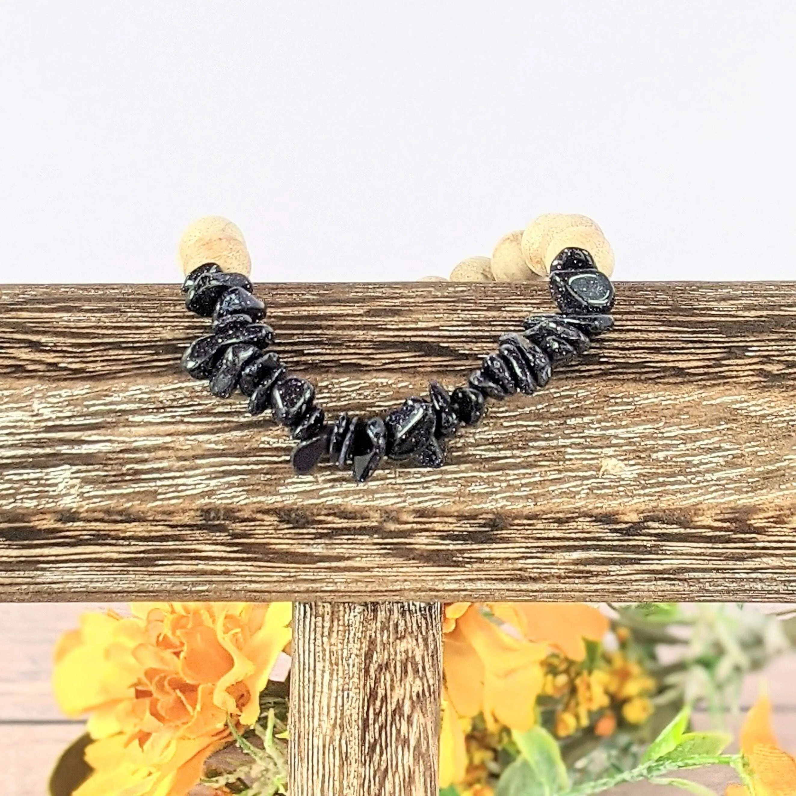 Blue Goldstone Gemstone Chip Diffuser Bracelet- Serenity Bracelet