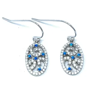 Blue Opal & Cubic Zirconia Filigree Sterling Silver Earrings