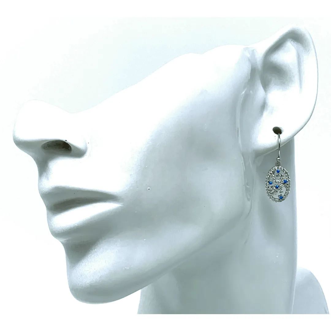 Blue Opal & Cubic Zirconia Filigree Sterling Silver Earrings
