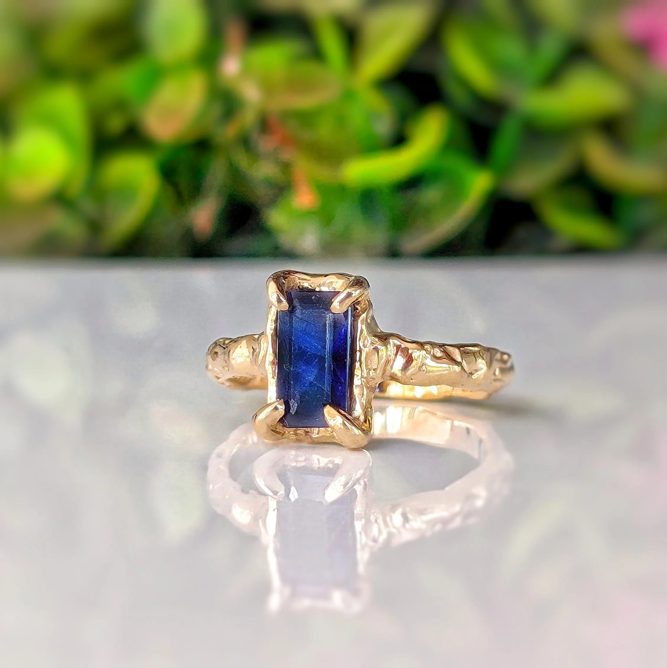 Blue Sapphire cocktail ring in Solid 14k Gold