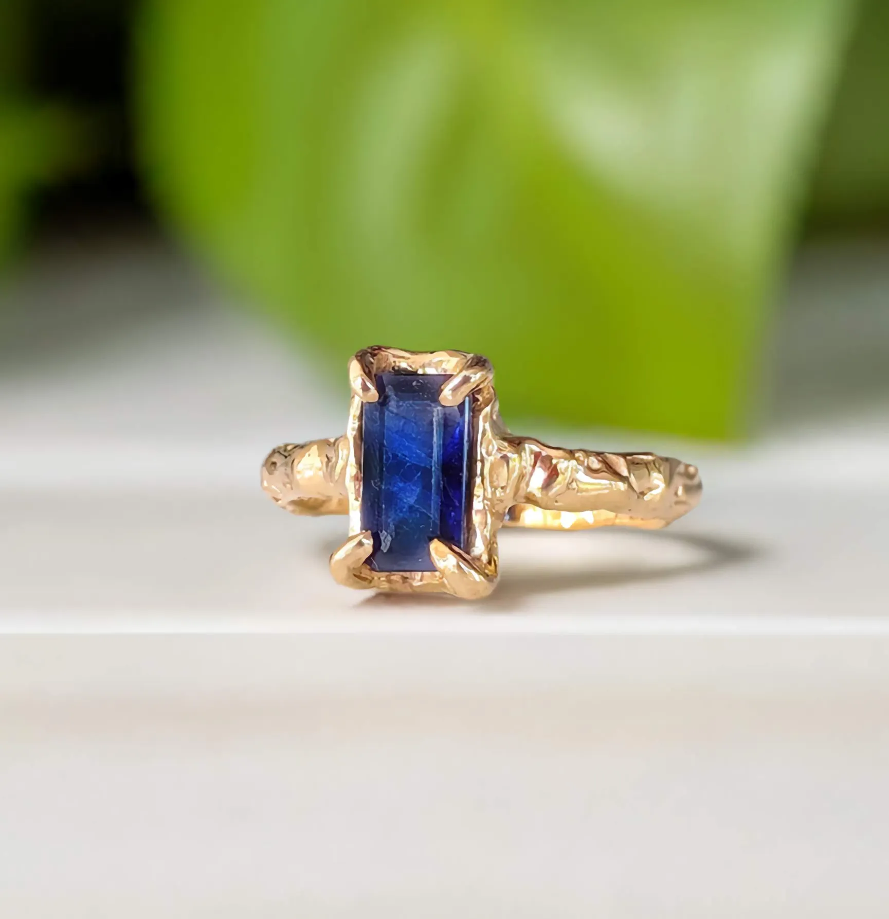 Blue Sapphire cocktail ring in Solid 14k Gold
