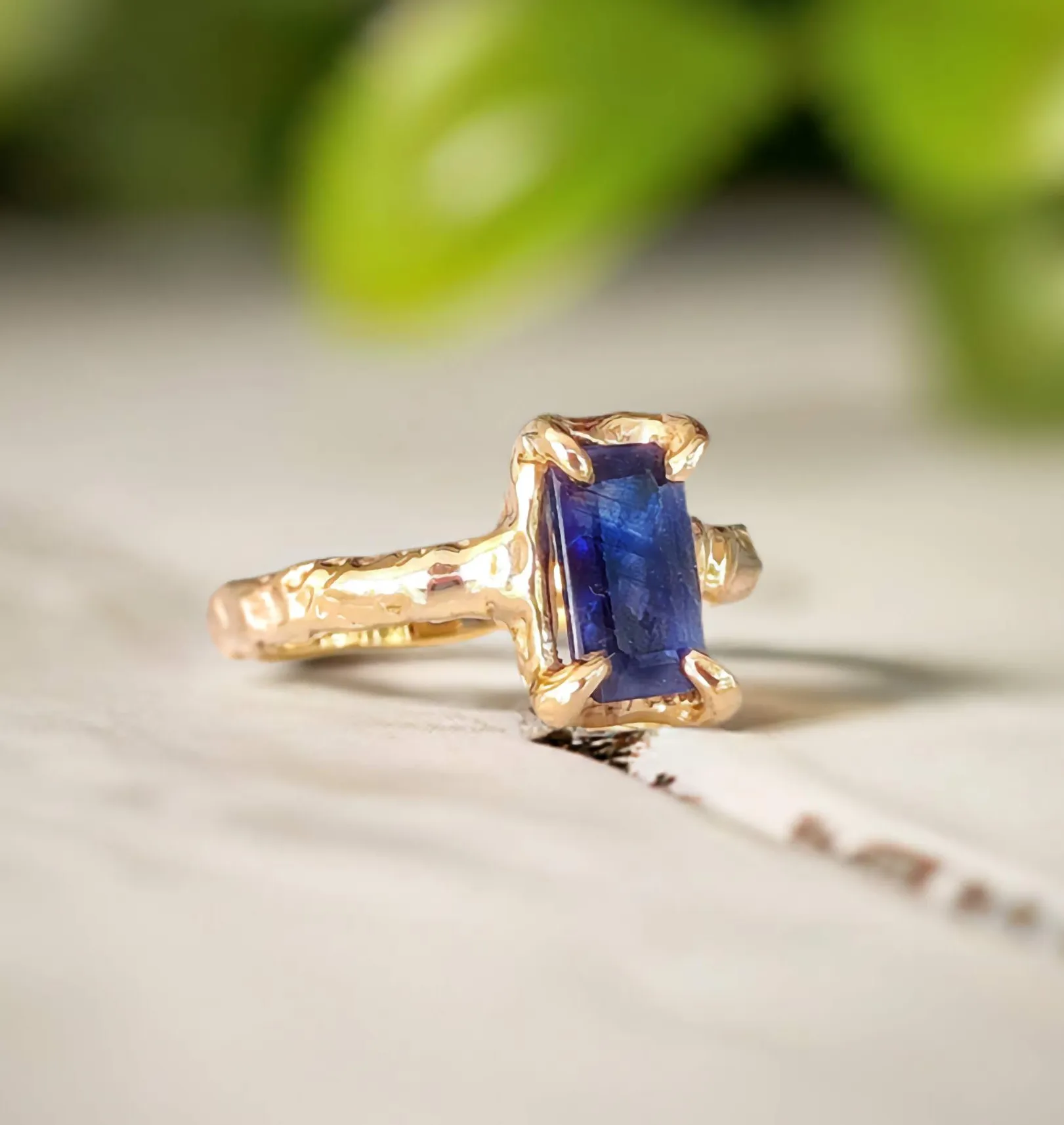 Blue Sapphire cocktail ring in Solid 14k Gold