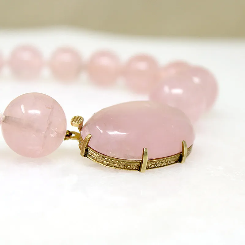Blushing Rose Quartz Bead & Gold Necklace