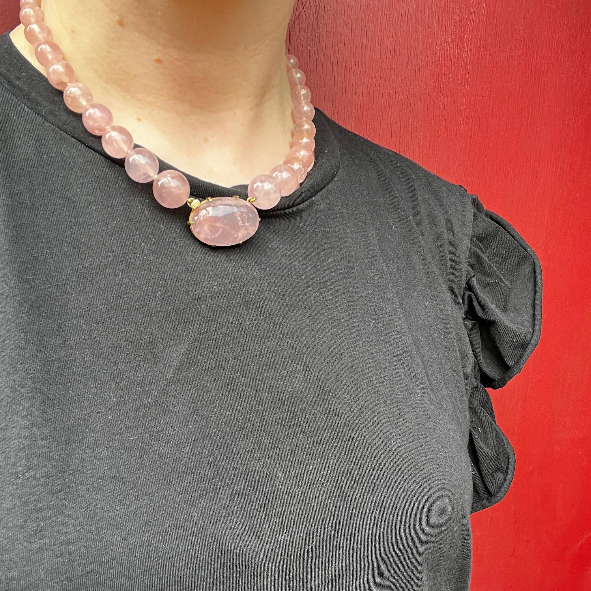 Blushing Rose Quartz Bead & Gold Necklace