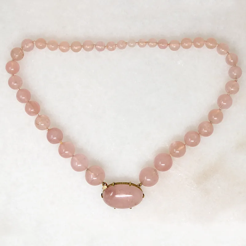 Blushing Rose Quartz Bead & Gold Necklace
