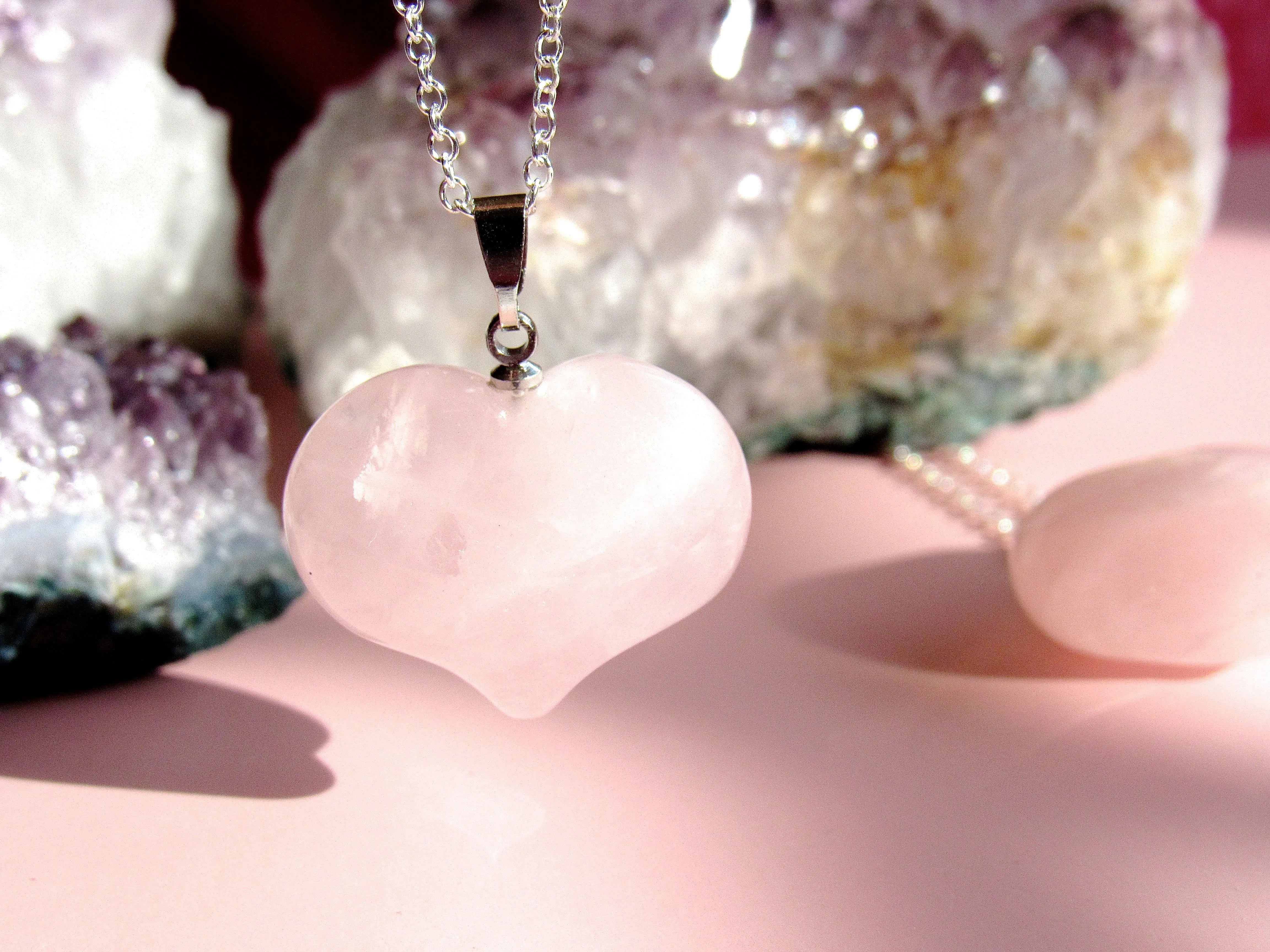 Blushing Rose Quartz Heart Necklaces