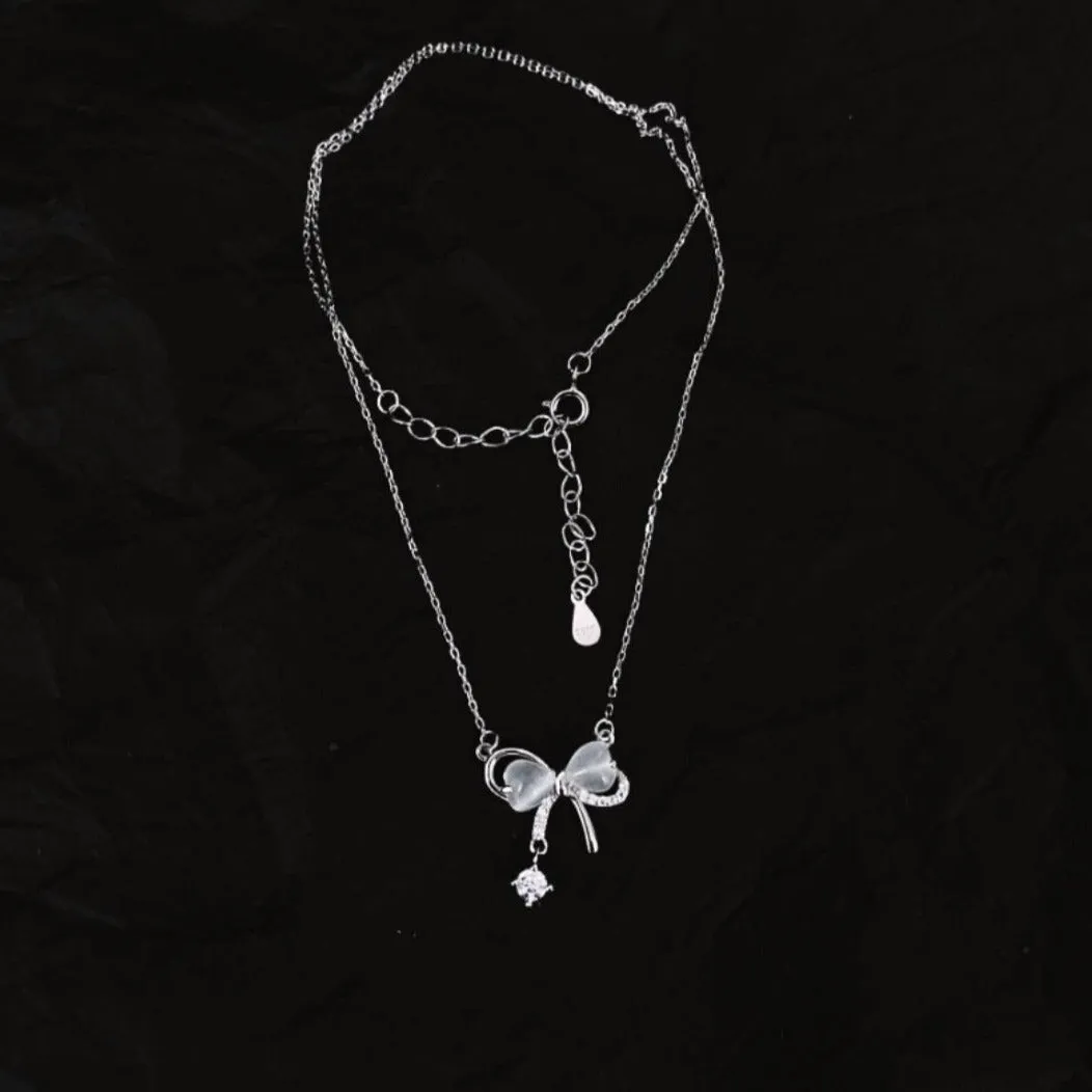 Bow Necklace (Solid Silver) - Christine