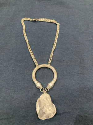 Brass Colored Serpentes Two Headed Snake Raw Quartz Hecate Stone Necklace