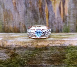 Celtic Ring   Rose Gold bands,   Aquamarine Gemstone