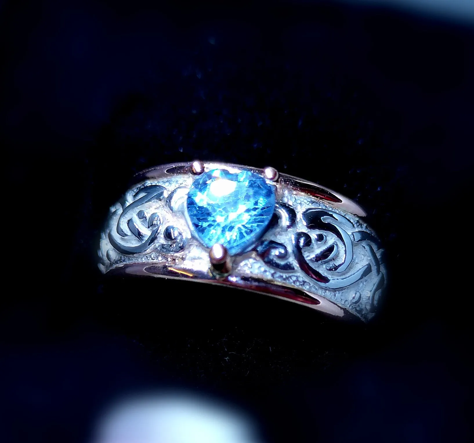 Celtic Ring   Rose Gold bands,   Aquamarine Gemstone