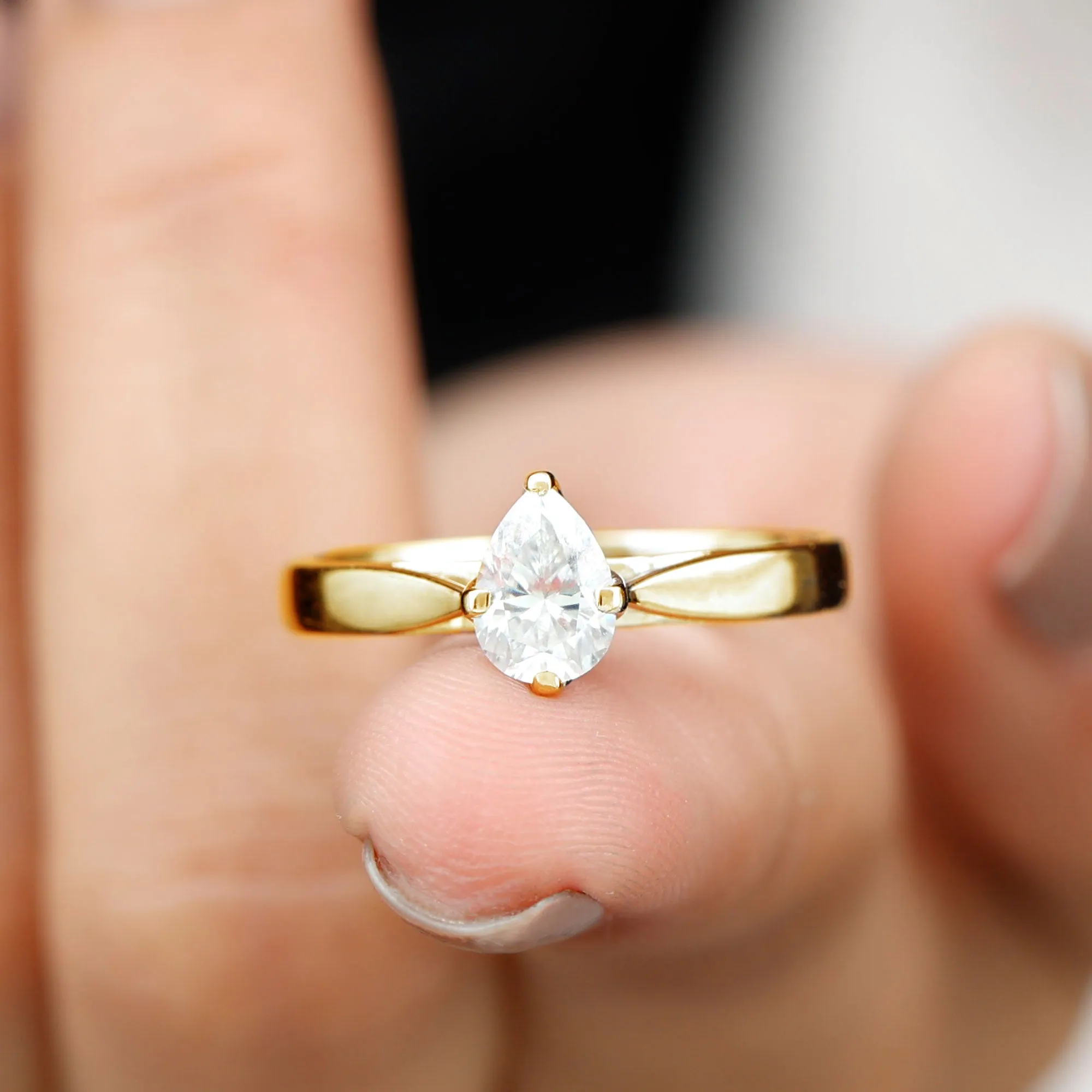 Certified Pear Shaped 5X7 mm Moissanite Solitaire Engagement Ring