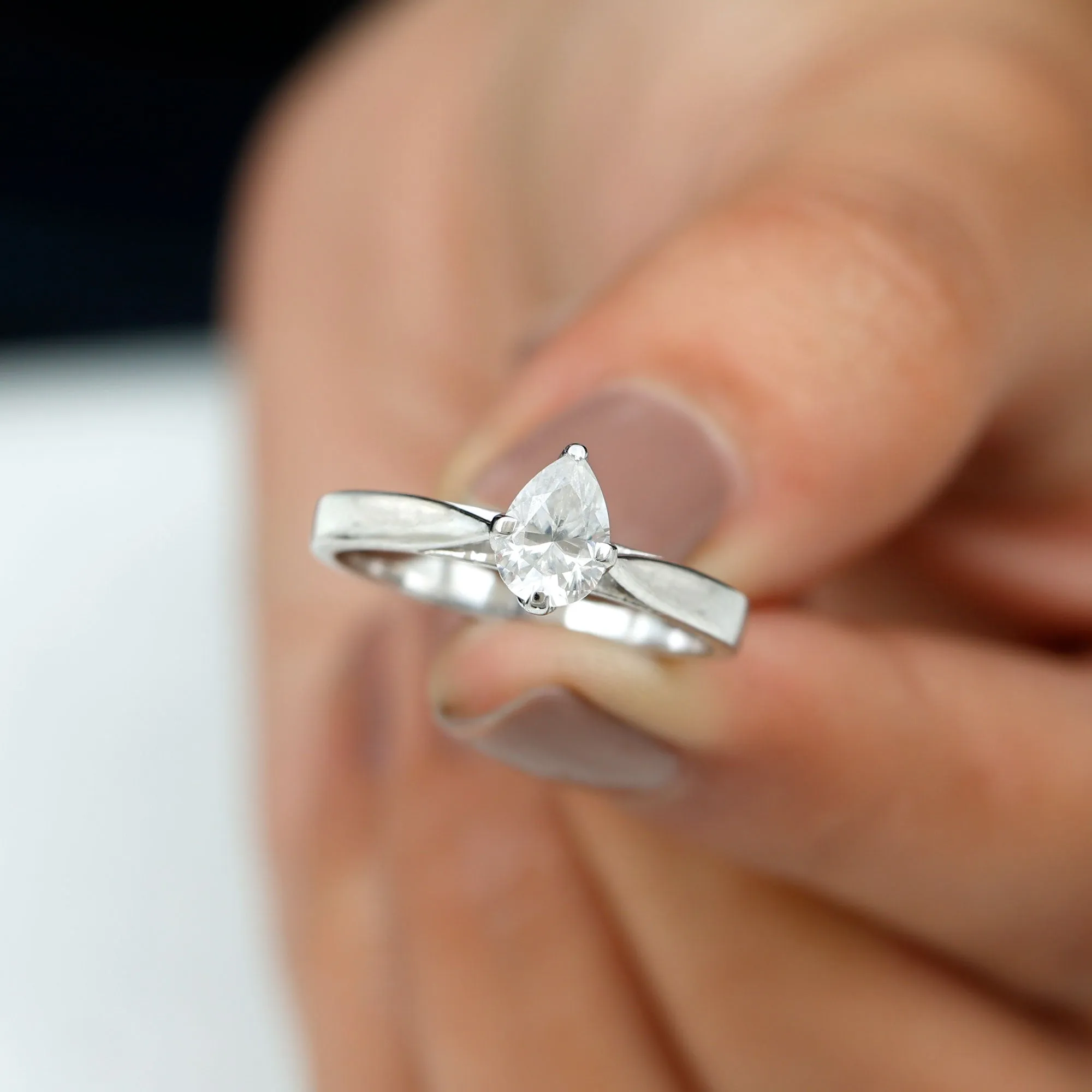 Certified Pear Shaped 5X7 mm Moissanite Solitaire Engagement Ring