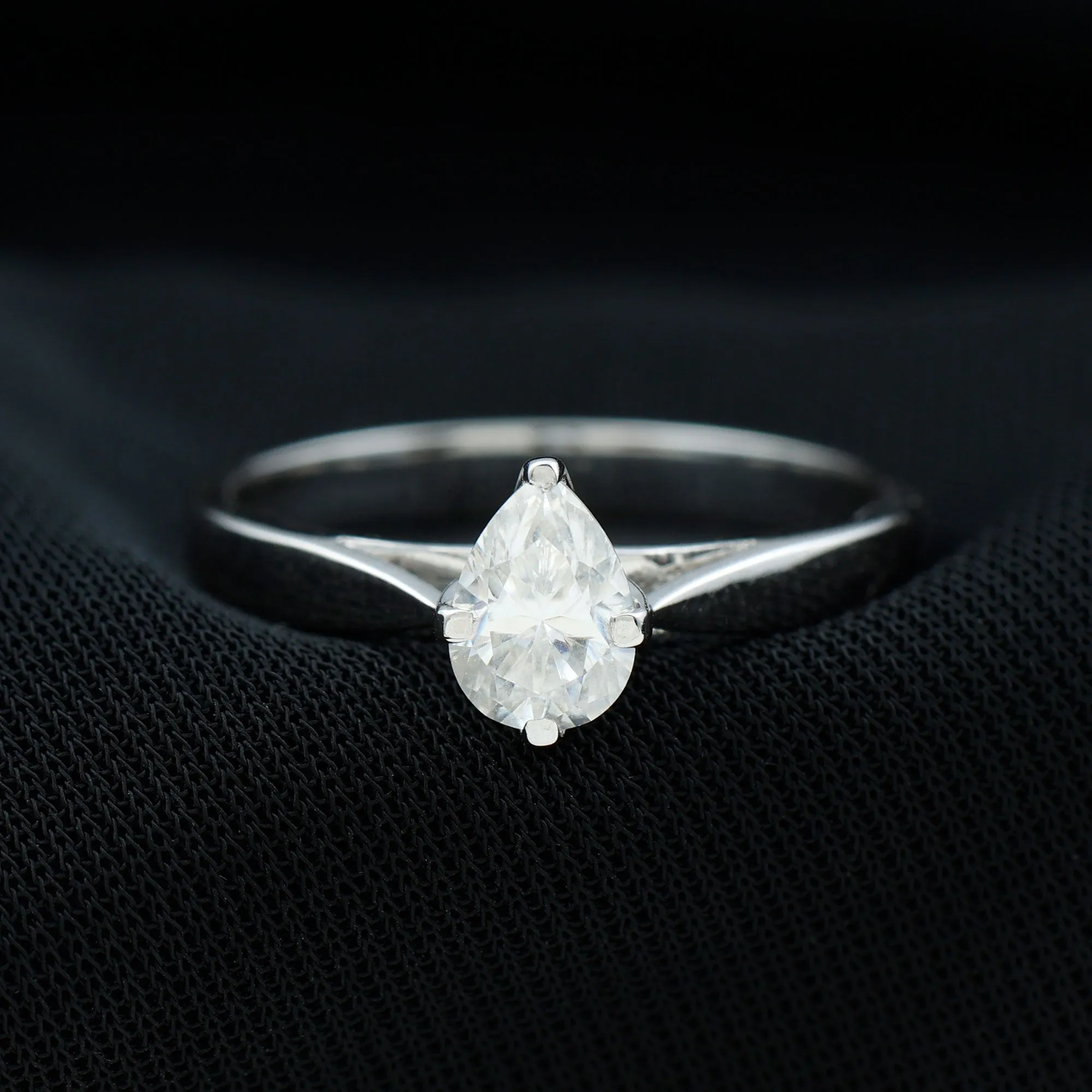 Certified Pear Shaped 5X7 mm Moissanite Solitaire Engagement Ring