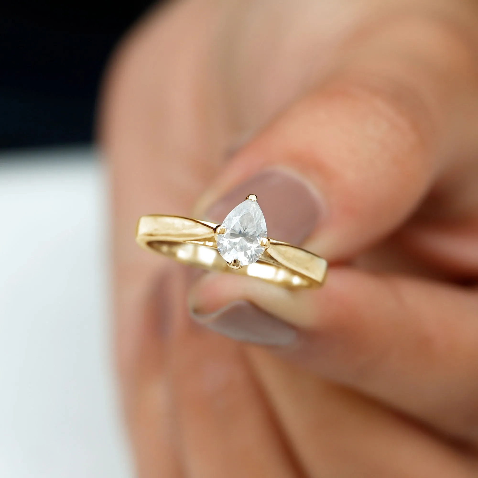 Certified Pear Shaped 5X7 mm Moissanite Solitaire Engagement Ring