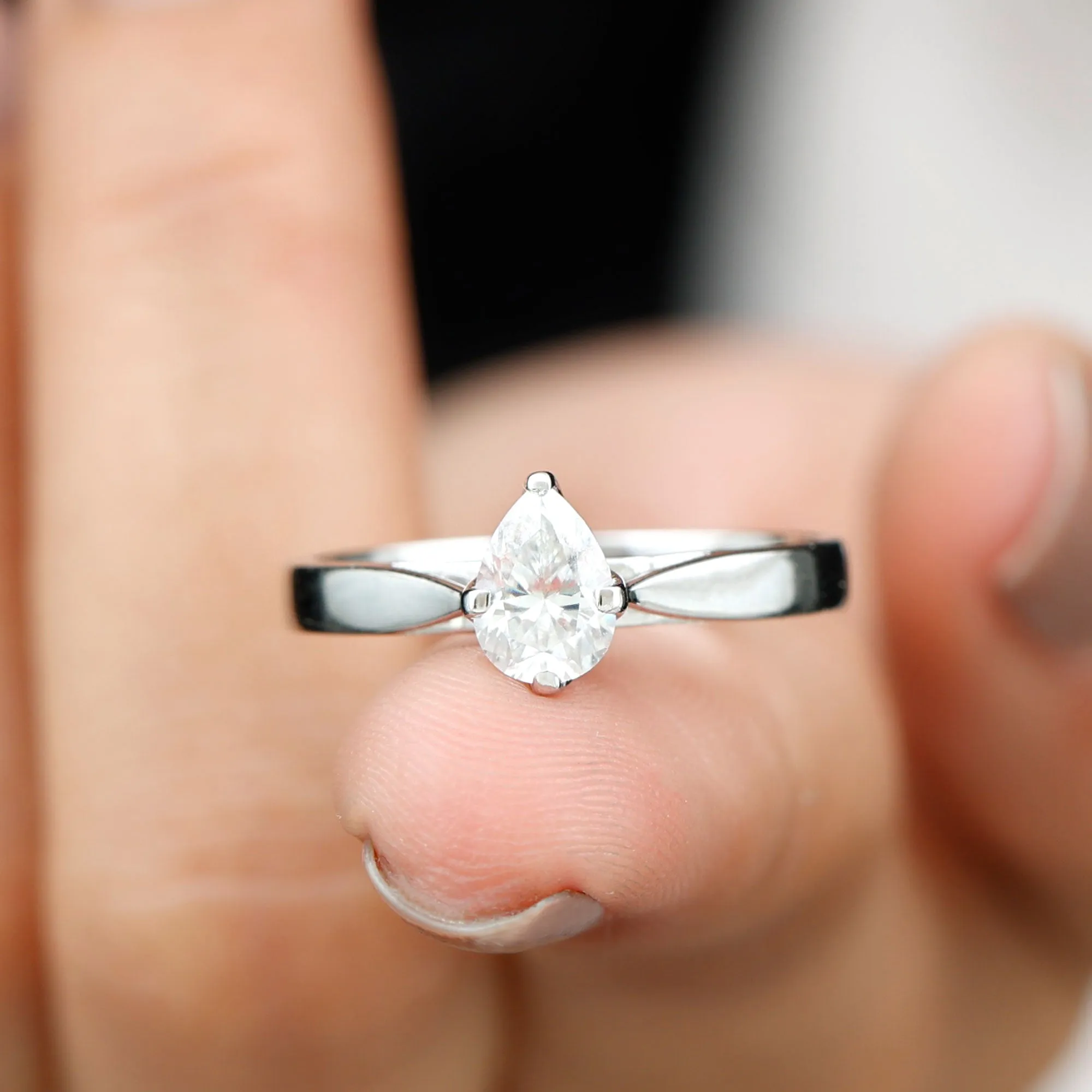 Certified Pear Shaped 5X7 mm Moissanite Solitaire Engagement Ring