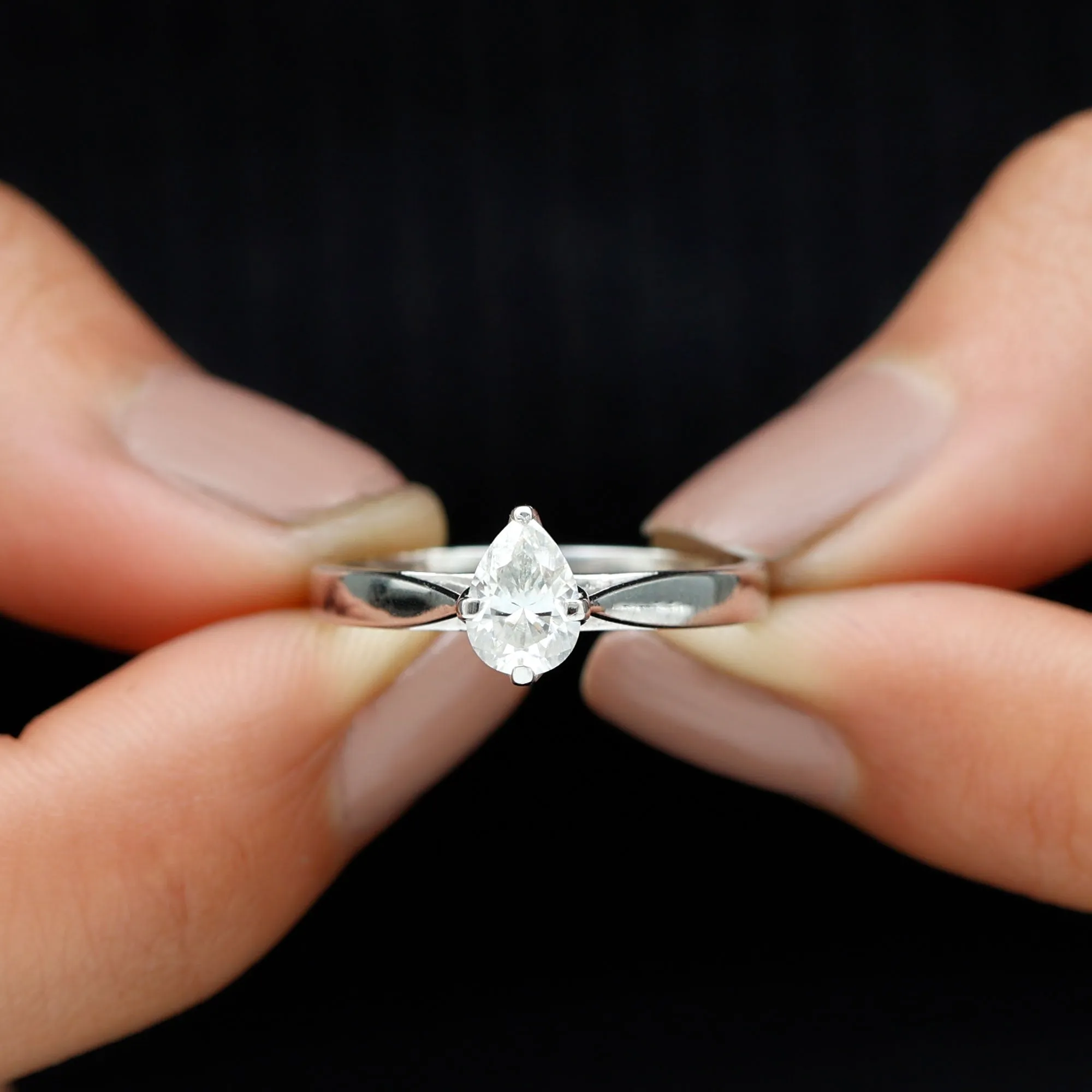 Certified Pear Shaped 5X7 mm Moissanite Solitaire Engagement Ring